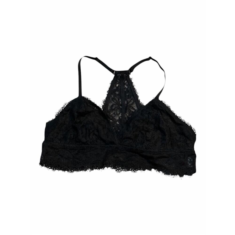 AERIE Women’s Black Floral Lace Racerback Bralette Size Large